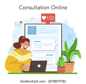 Publishing editor online service or platform. Journalist working on magazine article. Content selection and verification. Online consultation. Vector illustration