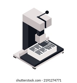 Publishing house isometric icon with equipment printing papers 3d vector illustration