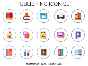 publishing icon set. 15 flat publishing icons.  Simple modern icons about  - book, library, poster, print, literature, books, printing