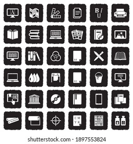 Publishing Icons. Grunge Black Flat Design. Vector Illustration.