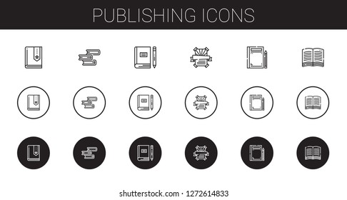 publishing icons set. Collection of publishing with book, poster. Editable and scalable publishing icons.