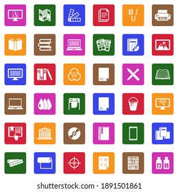 Publishing Icons. White Flat Collection In Square. Vector Illustration.