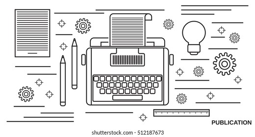 Publishing, journalism, blogging thin line art style vector web banner template