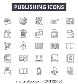 Publishing line icons, signs set, vector. Publishing outline concept, illustration: publish,education,debook,paper