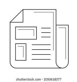 Publishing newspaper vector line icon isolated on white background. Publishing report article line icon for infographic, website or app. Icon designed on a grid system.