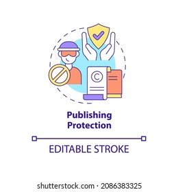Publishing protection concept icon. Content to protect from piracy abstract idea thin line illustration. Preventing book copies distribution. Vector isolated outline color drawing. Editable stroke