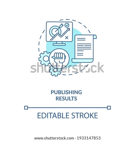 Publishing results concept icon. Disclosuring of research results idea thin line illustration. Publication of experiment in journals. Vector isolated outline RGB color drawing. Editable stroke