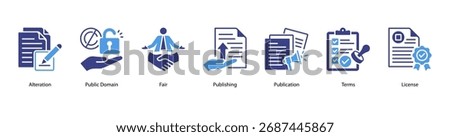 Publishing Rights web banner icon vector illustration featuring Alteration, Public Domain, Fair, Publishing, Publication, Terms, and License.