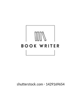 Publishing, writing and copywrite theme. Hand drawn vector logo template with books in a in square shape. For business identity and branding, for writers, copywriters and publishers.