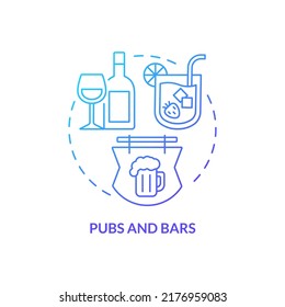 Pubs and bars blue gradient concept icon. Food service industry abstract idea thin line illustration. Serving alcoholic beverages. Bartender job. Isolated outline drawing. Myriad Pro-Bold font used