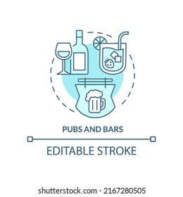 Pubs and bars turquoise concept icon. Food service industry abstract idea thin line illustration. Serve alcoholic drinks. Isolated outline drawing. Editable stroke. Arial, Myriad Pro-Bold fonts used