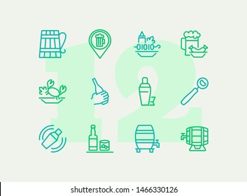 Pubs line icon set. Set of line icons on white background. Cocktail, beer mug, fresh crab. Food concept. Vector illustration can be used for topics like eating, drinking, resting