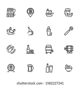 Pubs line icon set. Set of line icons on white background. Cocktail, beer mug, fresh crab. Food concept. Vector illustration can be used for topics like eating, drinking, resting