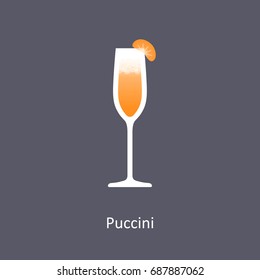 Puccini cocktail icon on dark background in flat style. Vector illustration