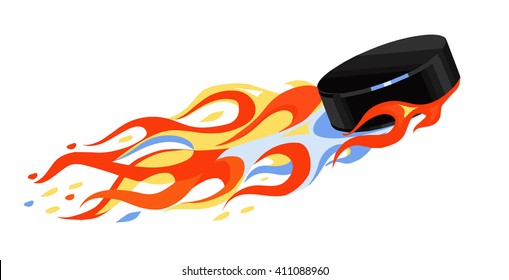 the puck is flying on a white background