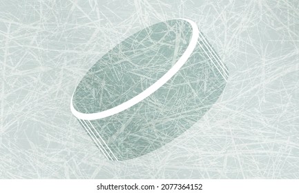 Puck on a hockey light blue ice texture. Sports illustration.