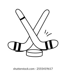 Puck with stick, trendy icon of ice hockey, ready to use vector