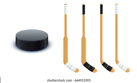 puck and sticks isolated