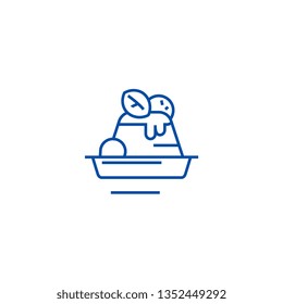 Pudding or cake desert line icon concept. Pudding, desert cake flat  vector symbol, sign, outline illustration.