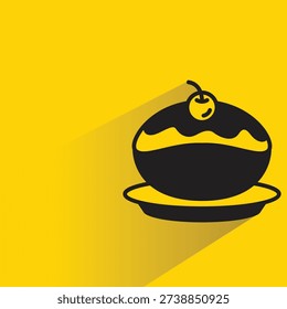 pudding cake icon with drop shadow yellow background