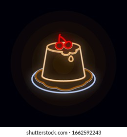 Pudding, caramel neon icon. Simple thin line, outline vector of web icons for ui and ux, website or mobile application