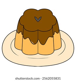 pudding with caramel sauce illustration hand drawn isolated vector