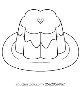 pudding with caramel sauce illustration hand drawn outline vector