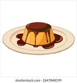 Pudim com ilustração de vetor de caramelo. Placa gráfica de sobremesa para temas de padaria e doces.