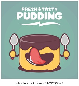 pudding cartoon. food vector illustration. with a funny expression