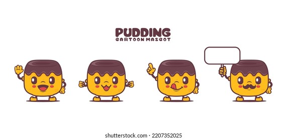 pudding cartoon mascot with different expressions. food vector illustration.