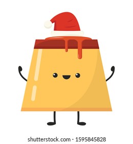 Pudding character design. Pudding vector. Pudding on white background. Santa hat vector.