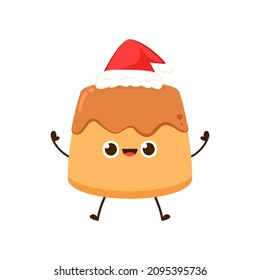 Pudding character design. Pudding vector. Pudding on white background. Santa hat vector.