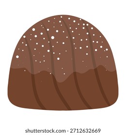Pudín con Ilustración vectorial de chocolate glaseado. Pudín redondeado con chispas
