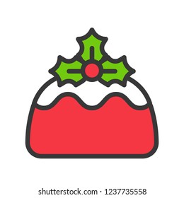pudding christmas bakery and sweets icon.  editable outline