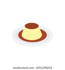 pudding custard with caramel glaze. flat illustration in cartoon style isolation on a white background. easy to use