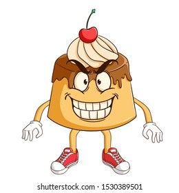 Pudding custard cartoon character with funny evil smile expression
