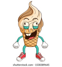 Pudding custard cartoon character with funny stupid or crazy expression