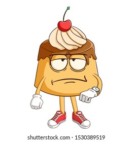 Pudding custard cartoon character tired waiting someone with funny bad expression