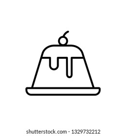 Pudding custard with cherry outline icon. linear style sign for mobile concept and web design. Pudding dessert food simple line vector icon