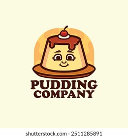 Pudding Cute with Happy Face Logo Character Cartoon Vector Icon Illustration