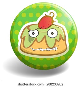 Pudding with face on green round badge