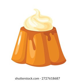 Pudding flan with caramel glaze. Flat vector clipart, illustration with isolated background.