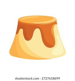 Pudding flan with caramel glaze. Flat vector clipart, illustration with isolated background.