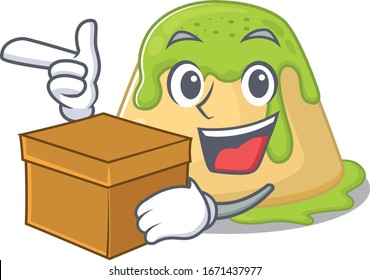 Pudding green tea cartoon design style having a box