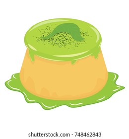 Pudding green tea cartoon vector. free space for text.