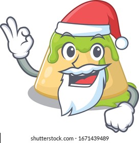 Té verde pudín en el dibujo animado de Santa que muestra el dedo