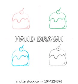 Pudding hand drawn icons set. Panna cotta. Color brush stroke. Isolated vector sketchy illustrations