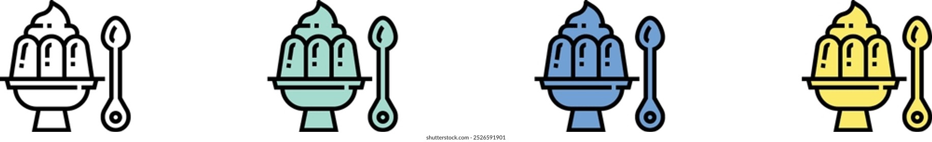 pudding icon. Outline, Green, Blue and Yellow Style Design Isolated On White Background