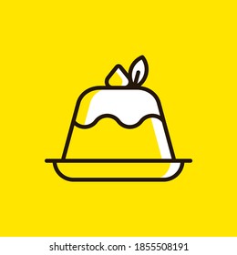 Pudding icon in outline style. Fast food vector isolated on yellow background
