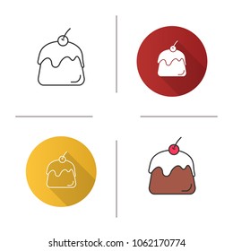 Pudding icon. Panna cotta. Flat design, linear and color styles. Isolated vector illustrations